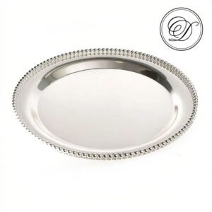 מגש עגול ציפוי כסף חרוזים 32 ס'מ